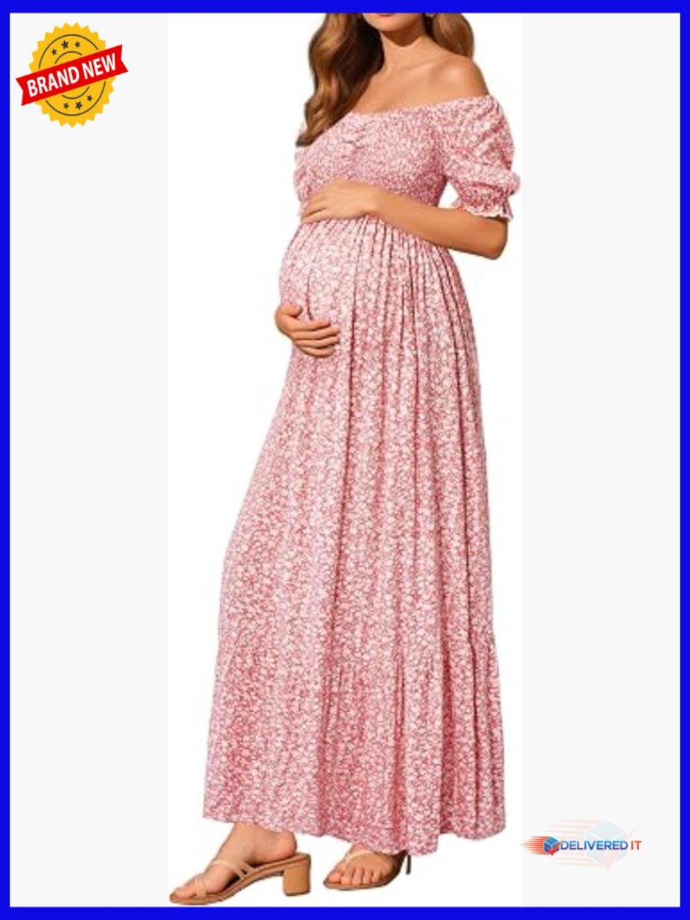 Maternity Maxi Dress Off Shoulder Floral Baby Shower Photoshoot Summer